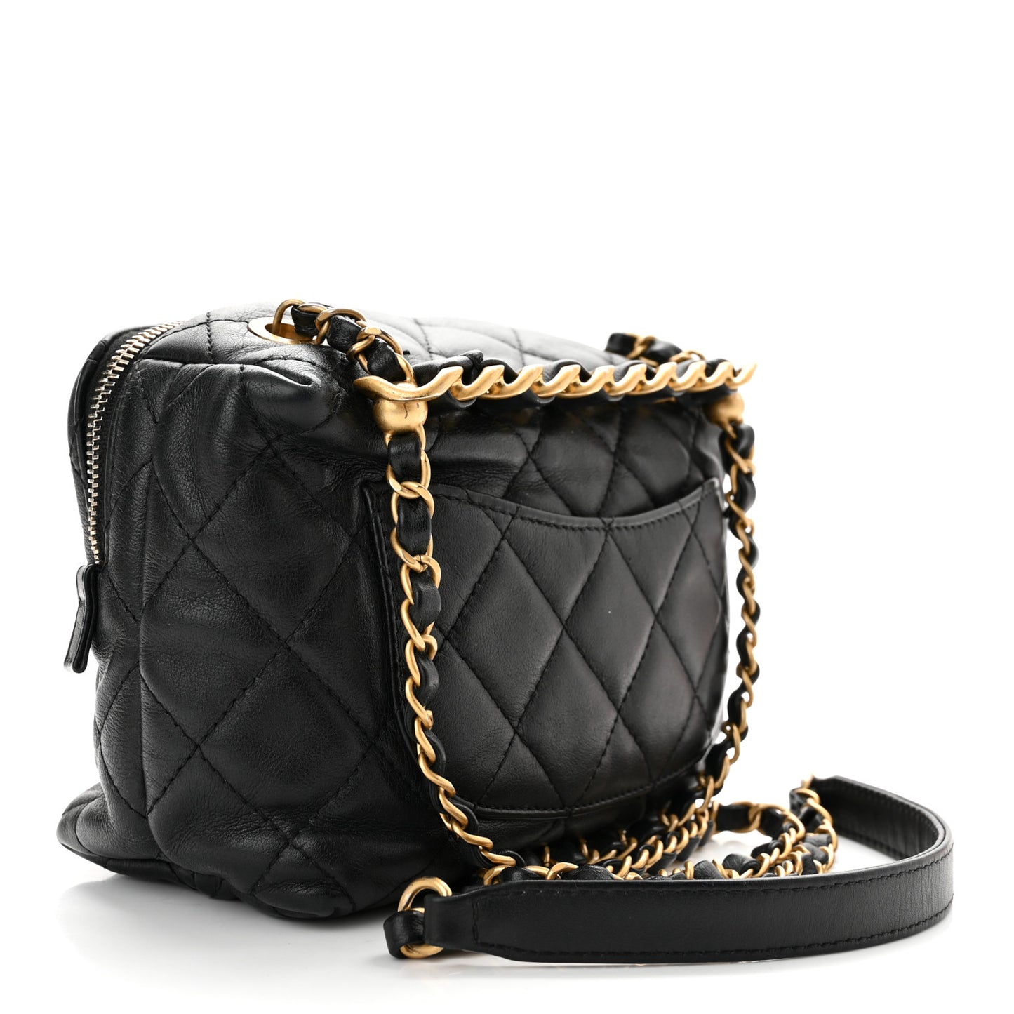 Calfskin Quilted Mini Bowling Bag Black