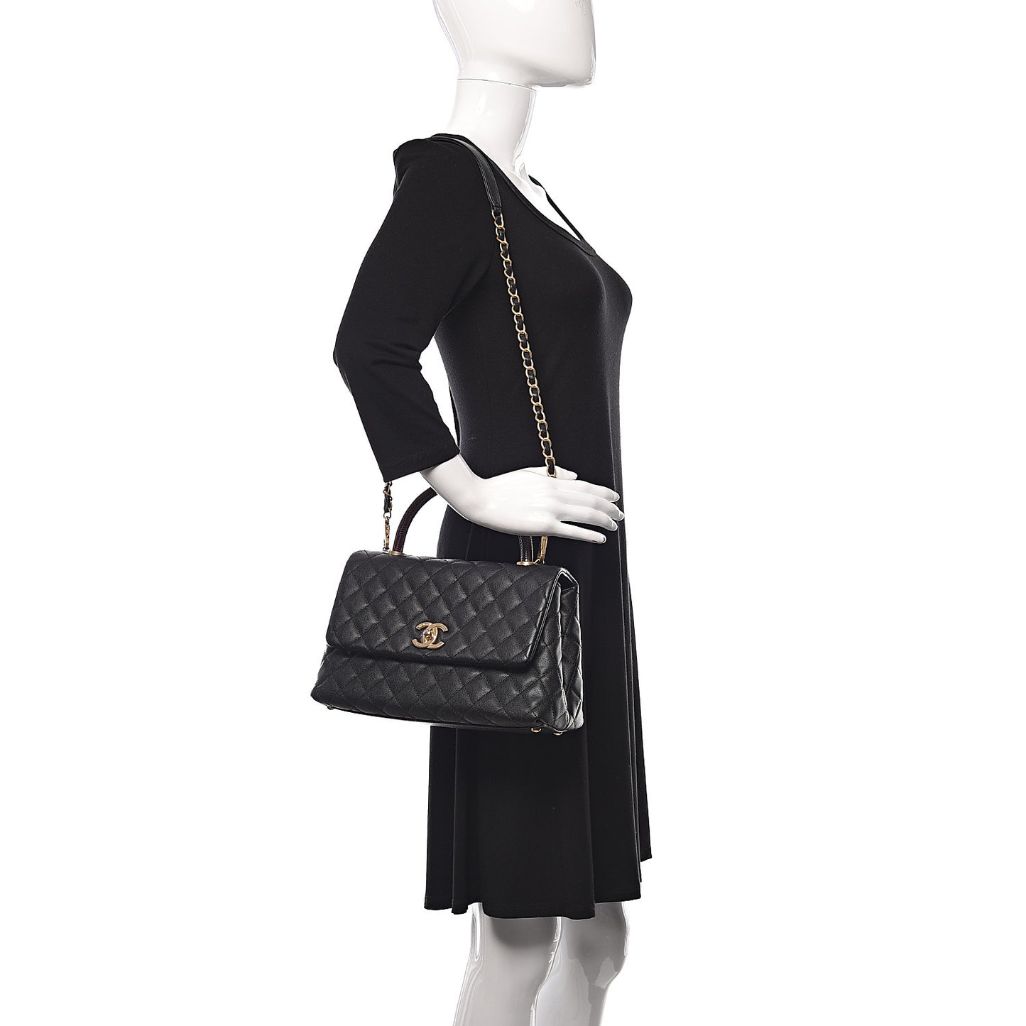 Caviar Lizard Quilted Small Coco Handle Flap Black