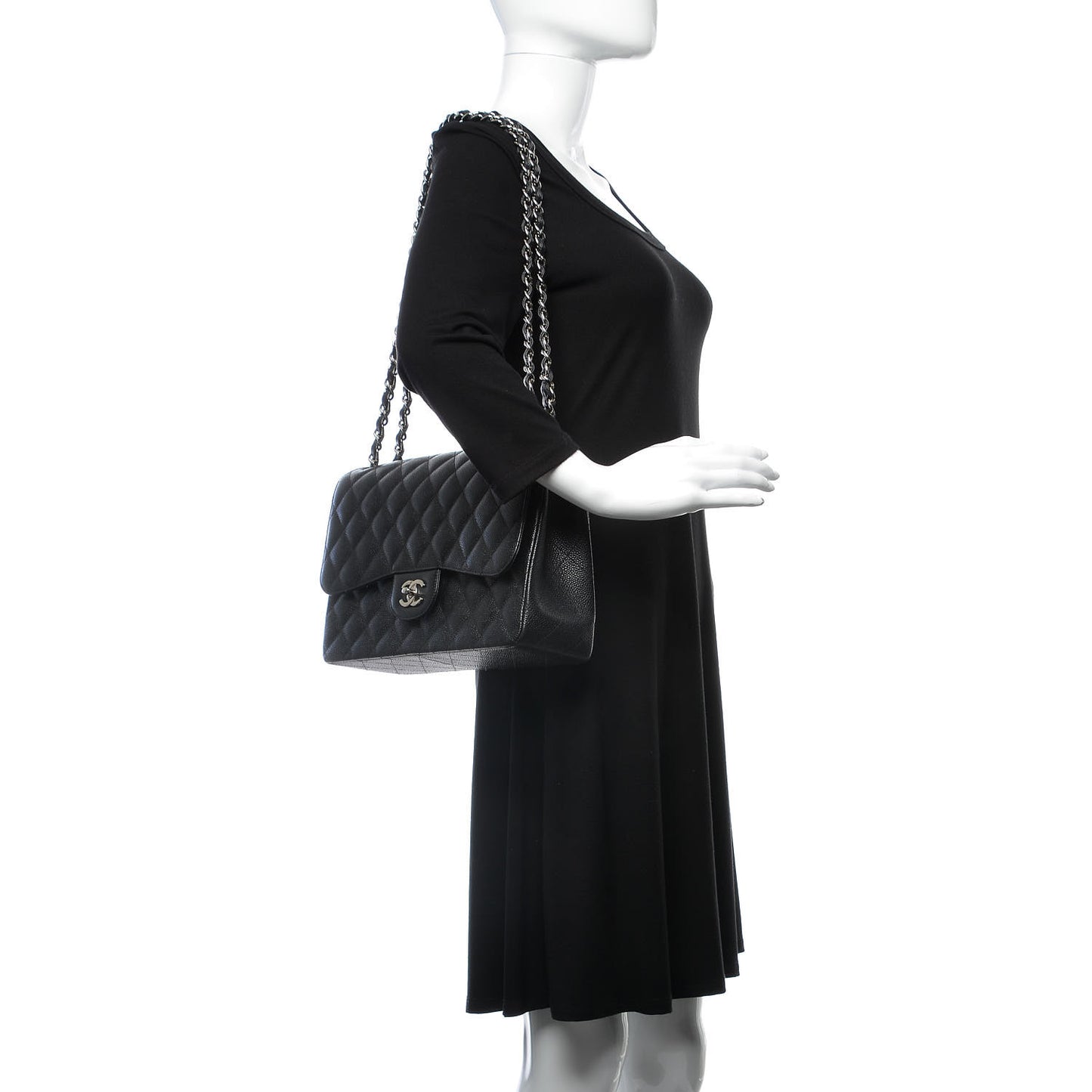 Caviar Quilted Jumbo Double Flap Black