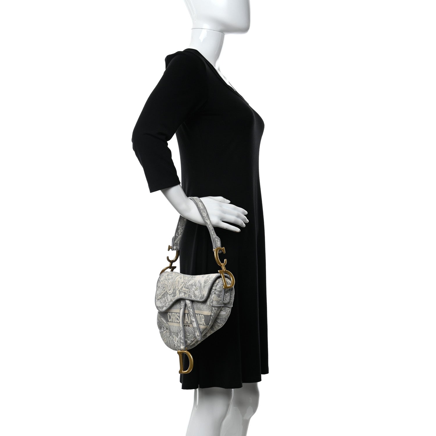 Christian Dior Canvas Embroidered Toile de Jouy Saddle Bag Gray 2 of 9