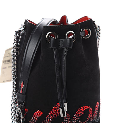 Christian Louboutin Suede Crystal Marie Jane Bucket Black Red 6 of 8