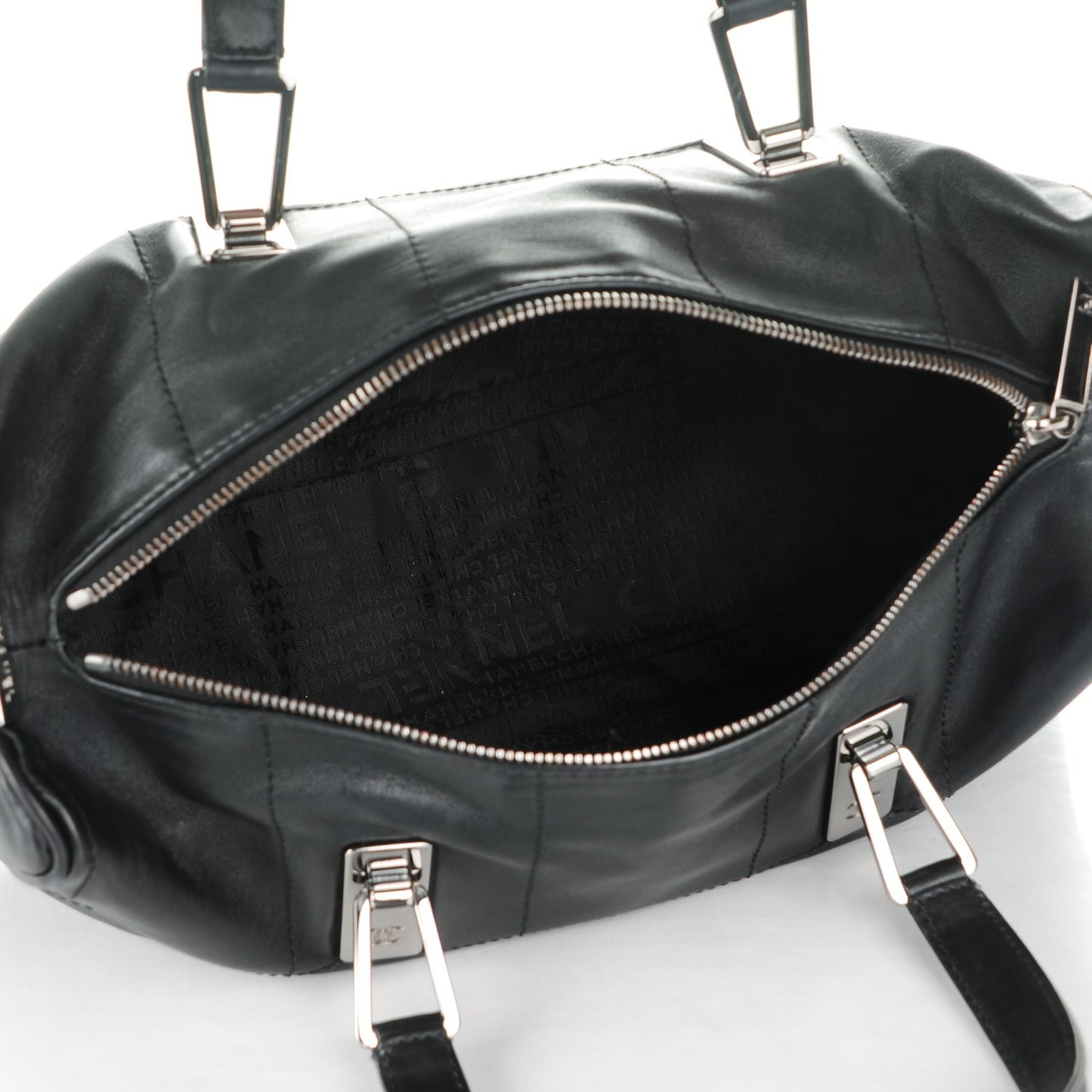 Lambskin Square Stitched Large Tote Black