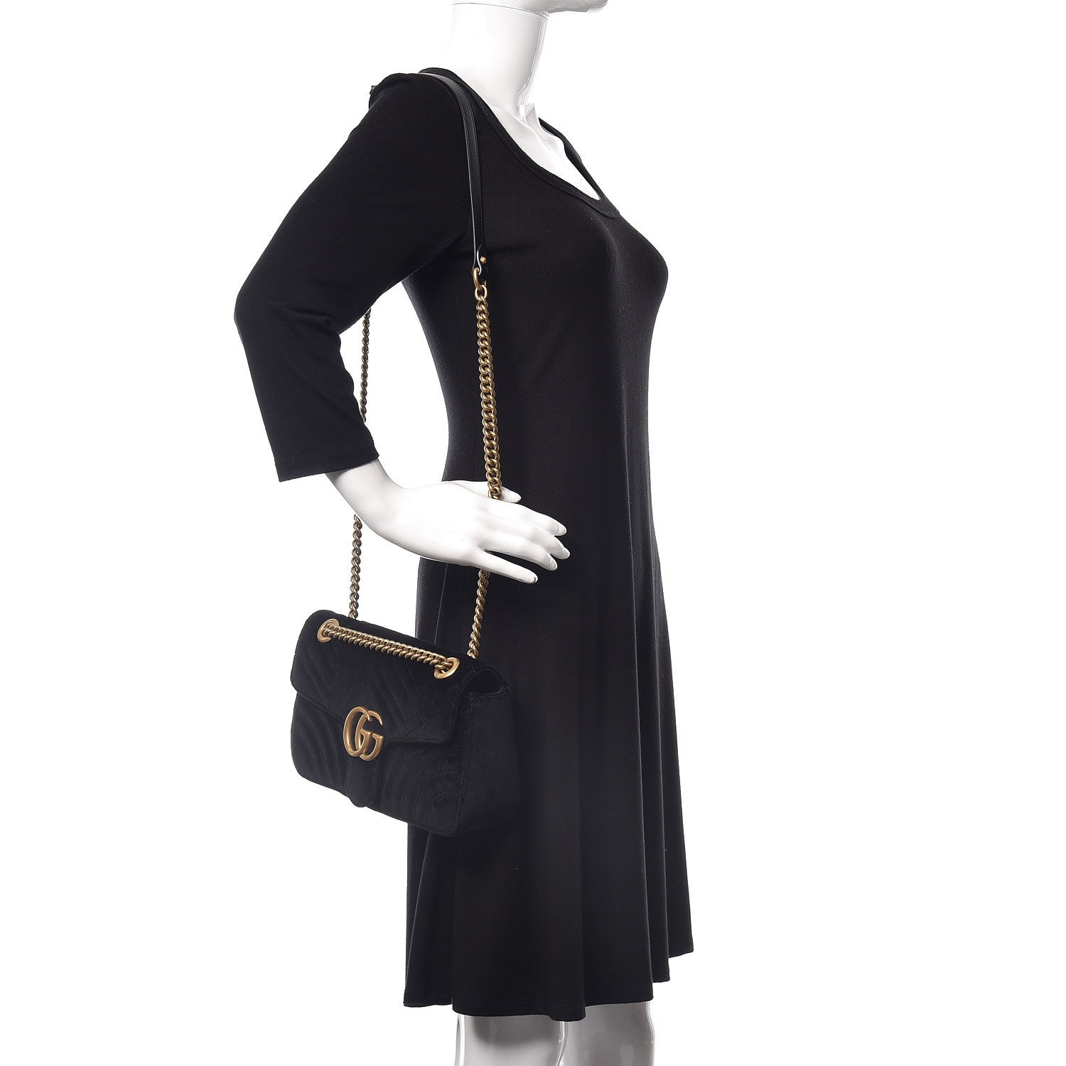 Gucci Velvet Matelasse Small GG Marmont Shoulder Bag Black 2 of 9