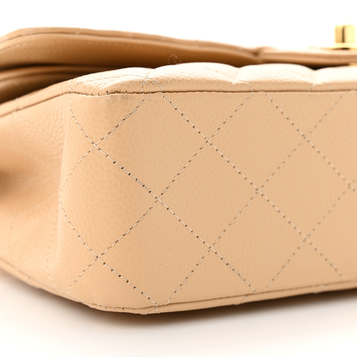 Caviar Quilted Medium Double Flap Beige