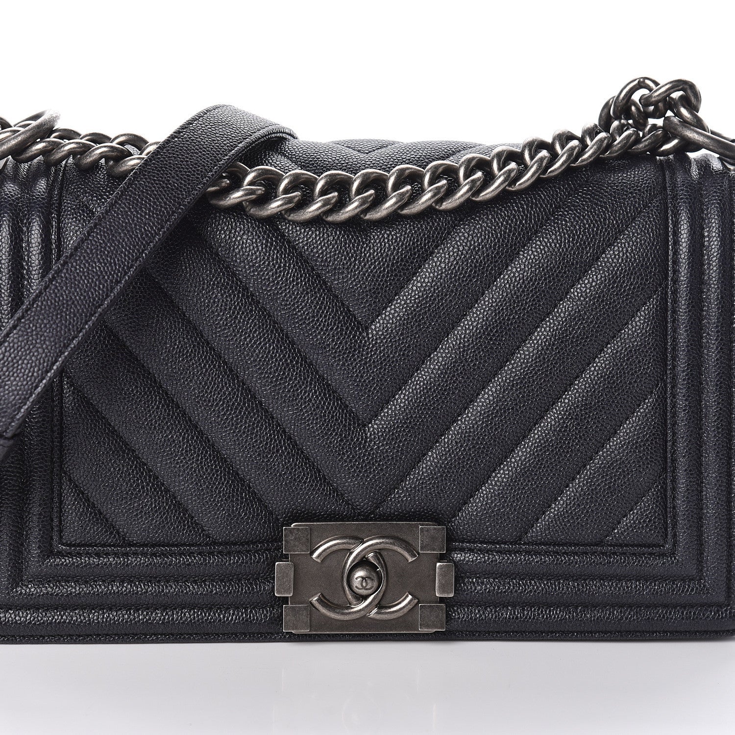 Chanel Caviar Chevron Quilted Medium Boy Flap Black 8 of 10