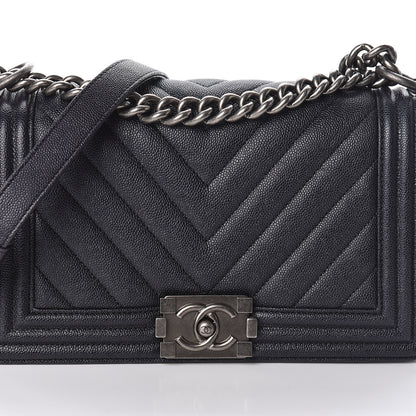 Chanel Caviar Chevron Quilted Medium Boy Flap Black 8 of 10
