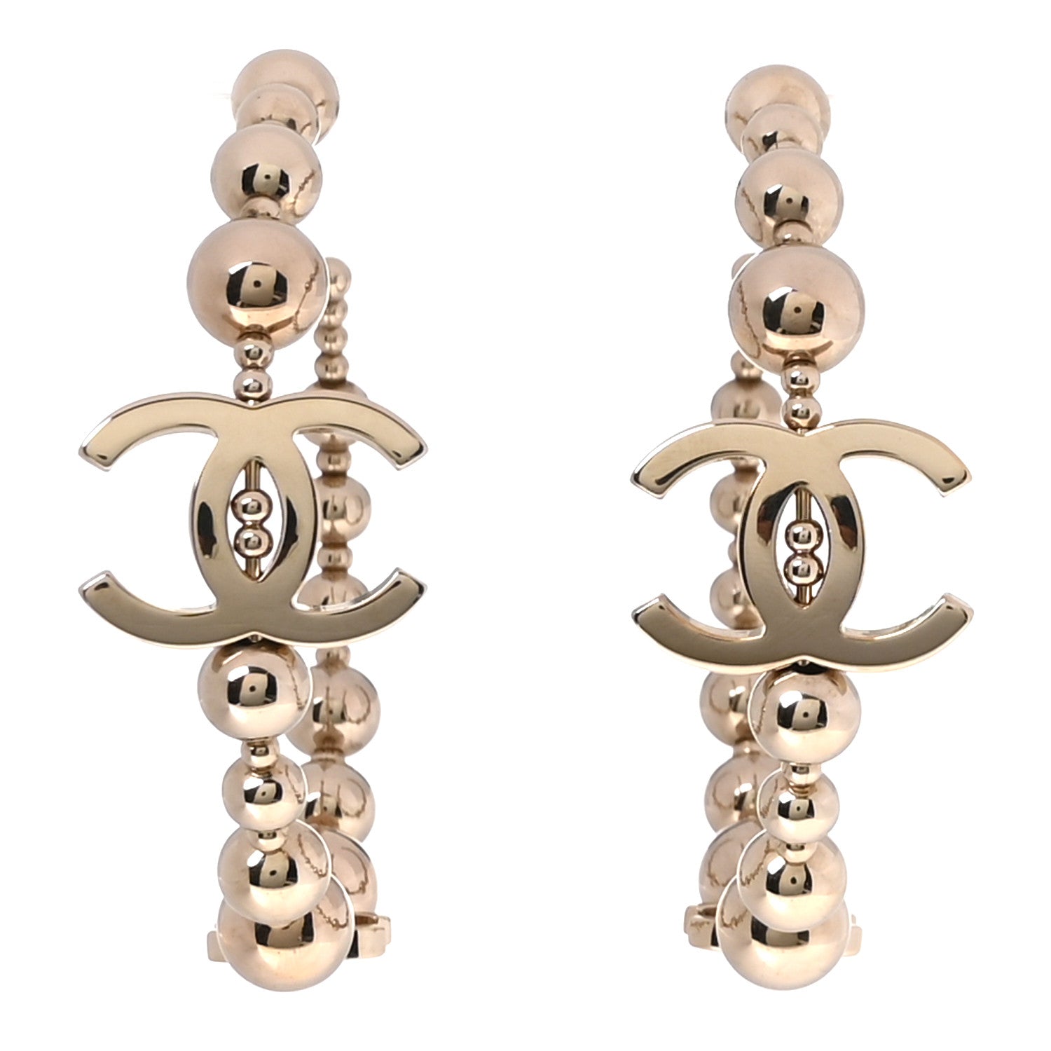 Chanel Metal Bead CC Hoop Earrings Gold 1 of 5