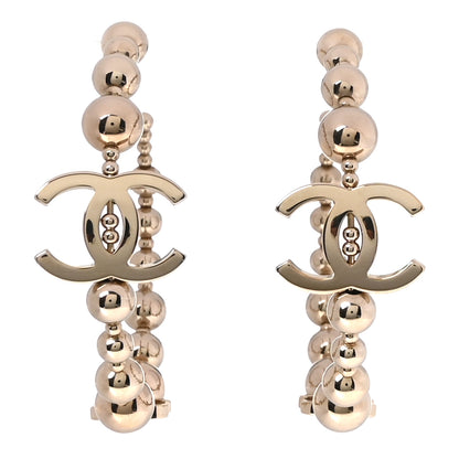 Chanel Metal Bead CC Hoop Earrings Gold 1 of 5