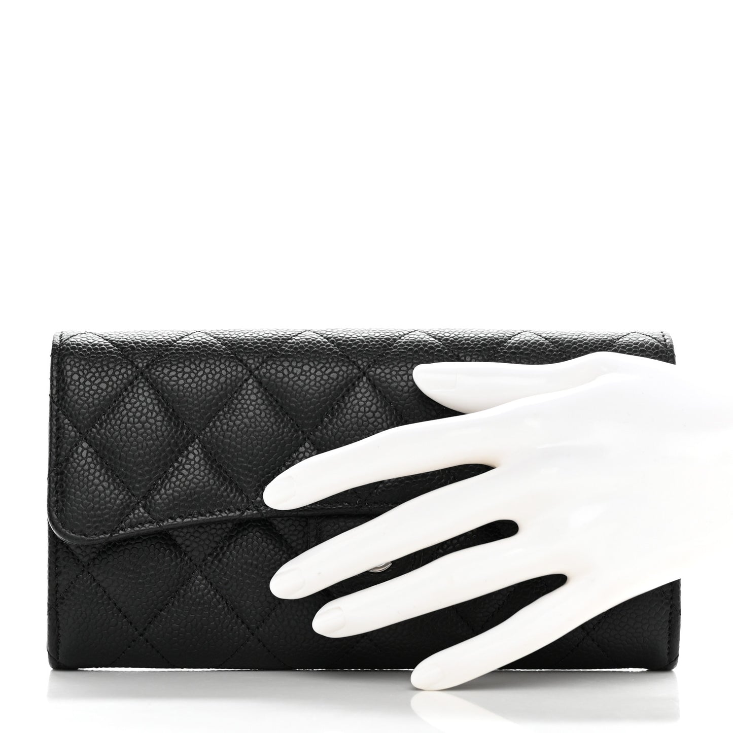 Caviar Quilted Large Gusset Flap Wallet Black