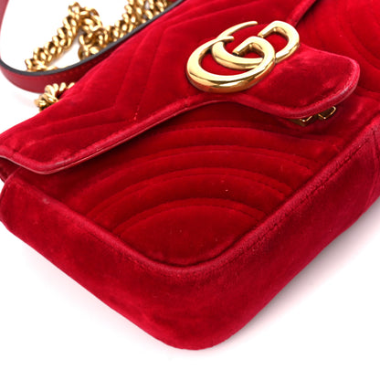 Gucci Velvet Matelasse Mini GG Marmont Shoulder Bag Hibiscus Red 10 of 13