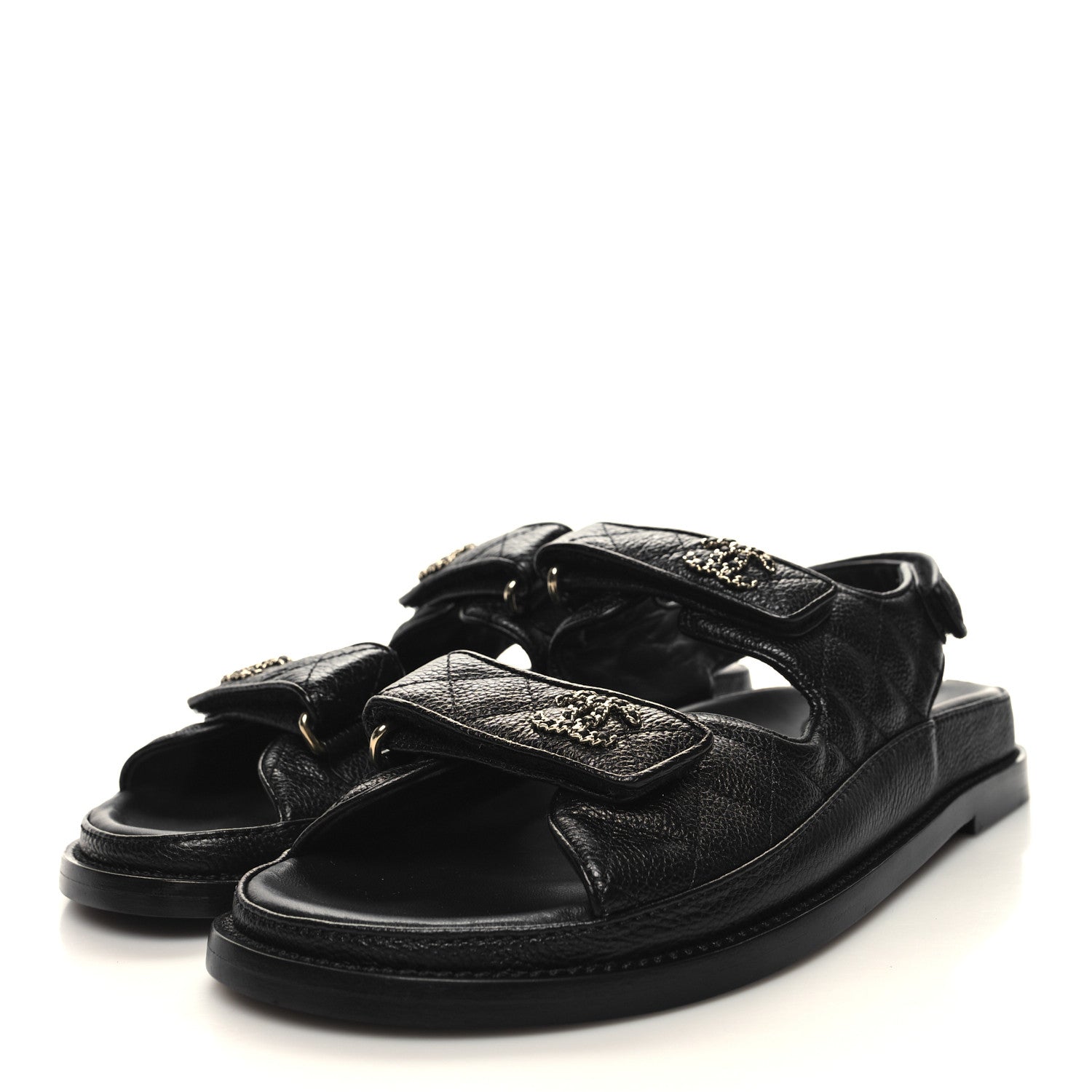 Chanel Grained Calfskin Velcro Dad Sandals 40 Black 3 of 9