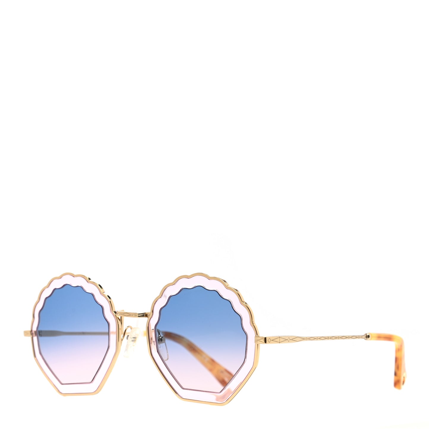 Rosie Bevelled Round Sunglasses Gold Gradient Blue