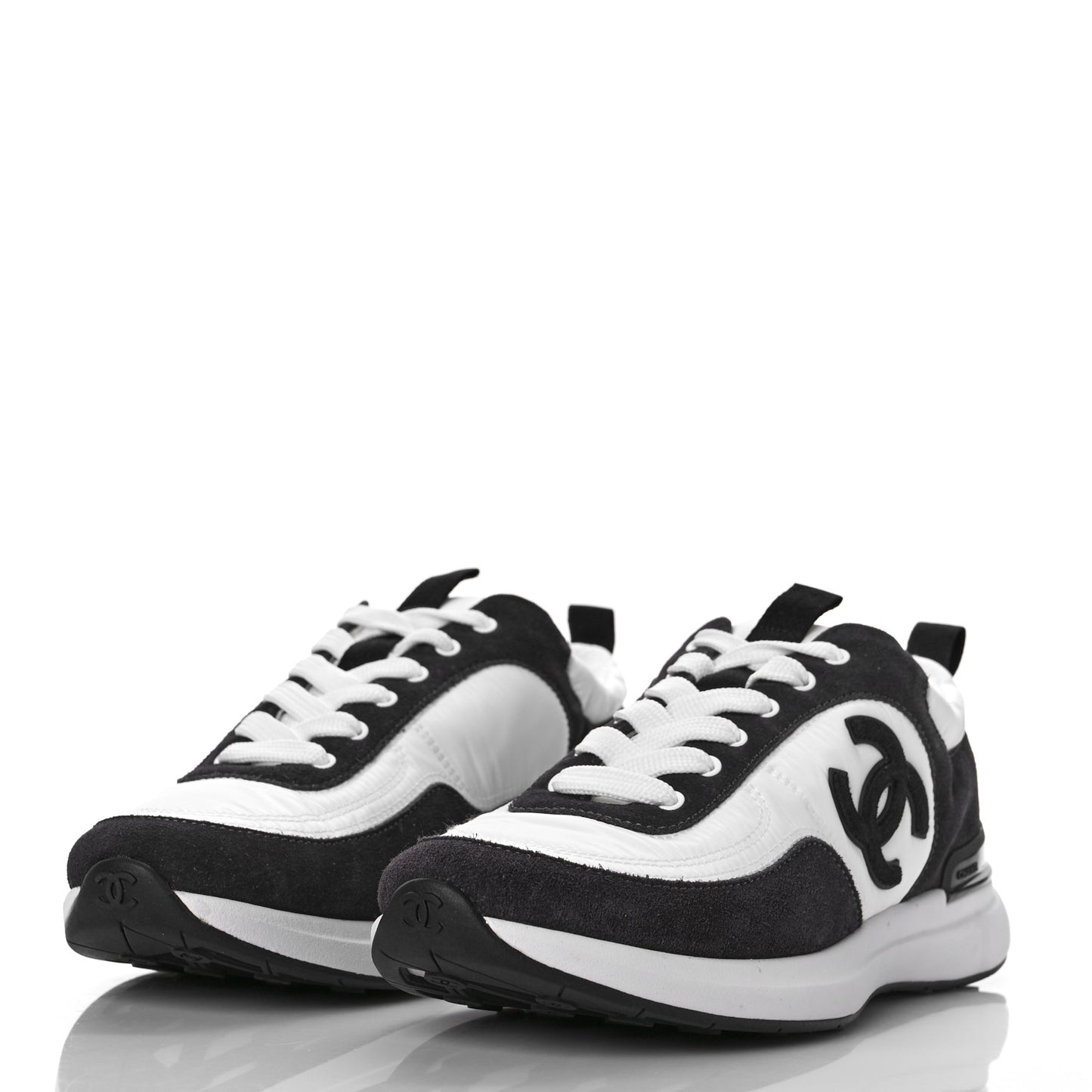 Nylon Suede Calfskin CC Sneakers 38.5 White Dark Grey