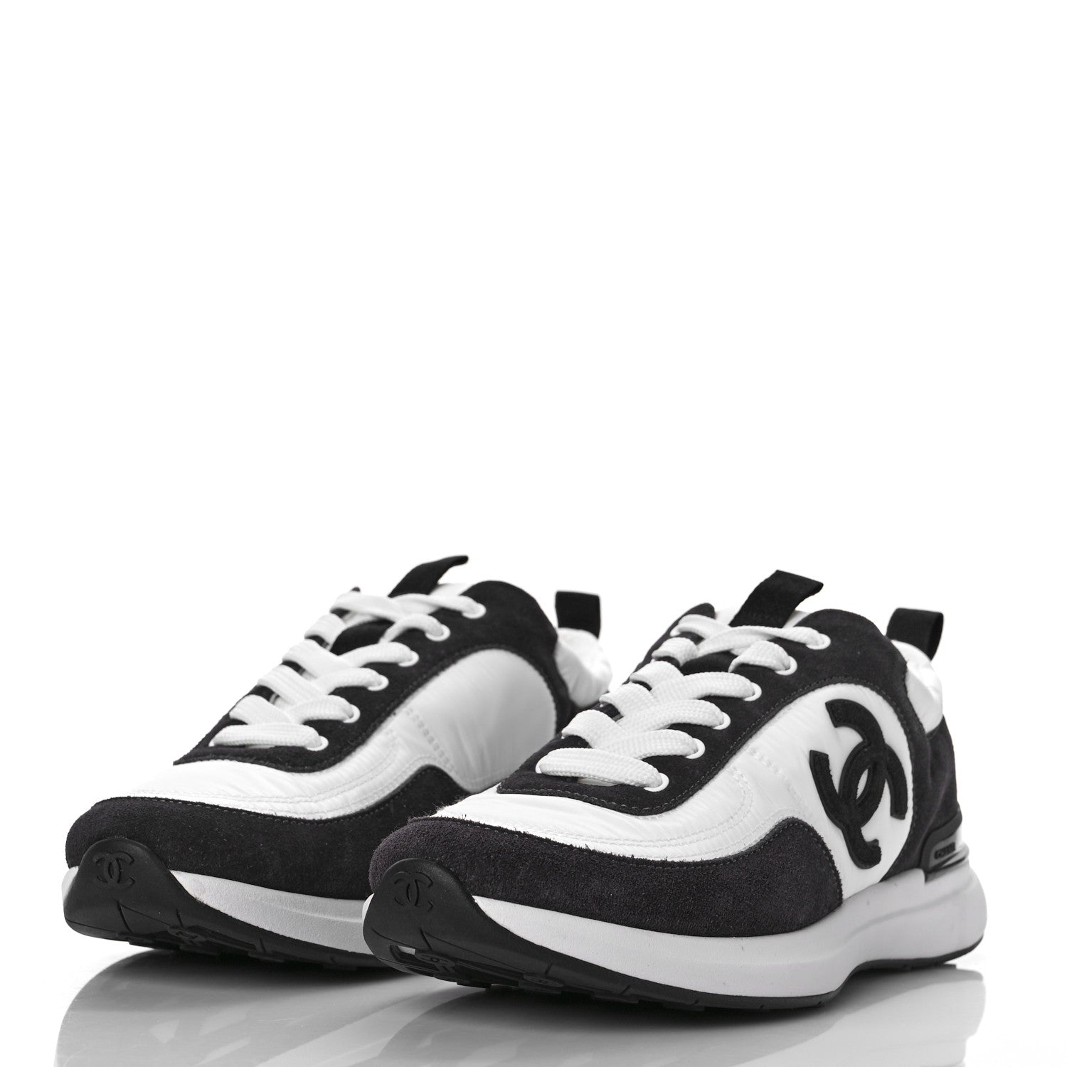 Chanel Nylon Suede Calfskin CC Sneakers 38.5 White Dark Grey 4 of 9