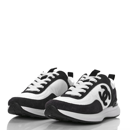 Chanel Nylon Suede Calfskin CC Sneakers 38.5 White Dark Grey 4 of 9