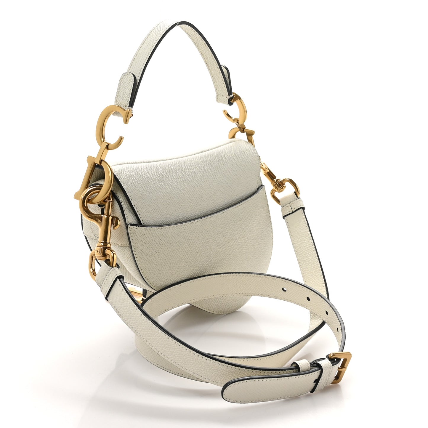 Grained Calfskin Mini Saddle Bag With Strap White