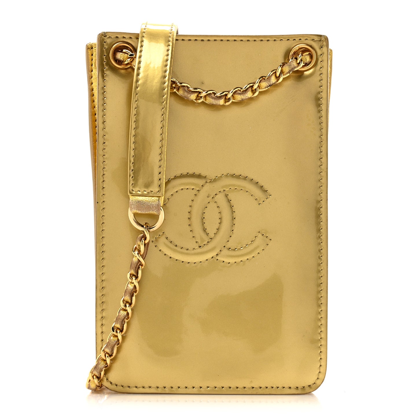 Patent Crossbody CC Phone Holder Gold