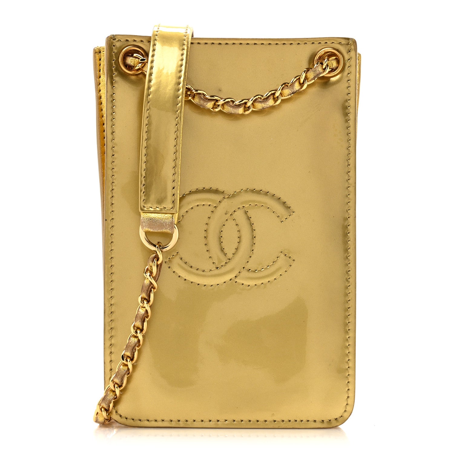 Chanel Patent Crossbody CC Phone Holder Gold 1 of 16