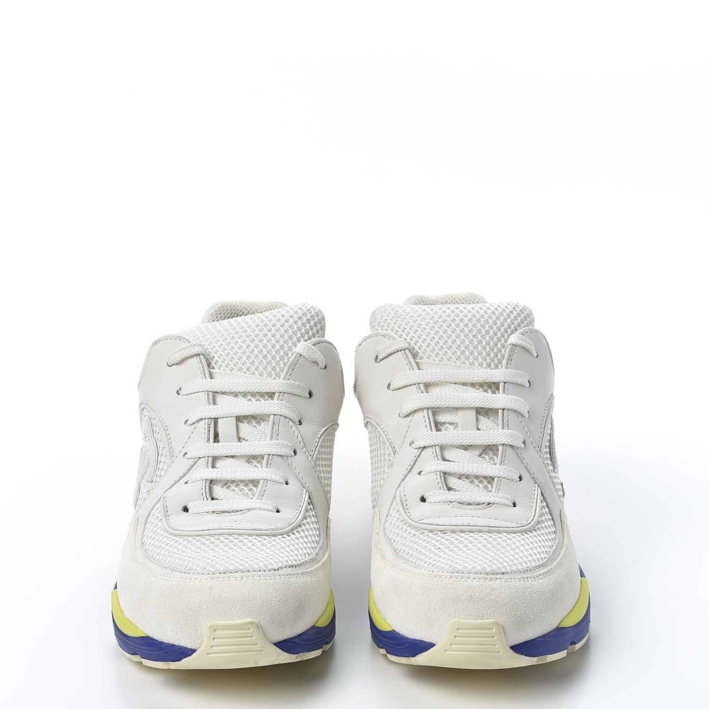 Calfskin Suede Fabric Womens CC Sneakers 38.5 White Blue Red