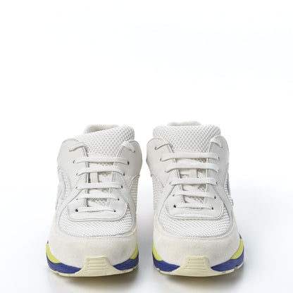 Chanel Calfskin Suede Fabric Womens CC Sneakers 38.5 White Blue Red 3 of 12