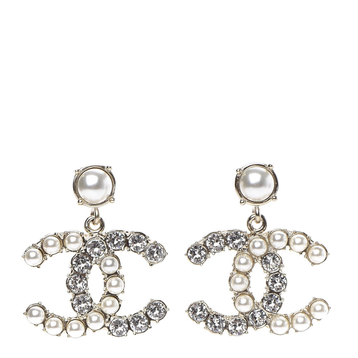 Crystal Pearl Dazzling Domino CC Drop Earrings Gold