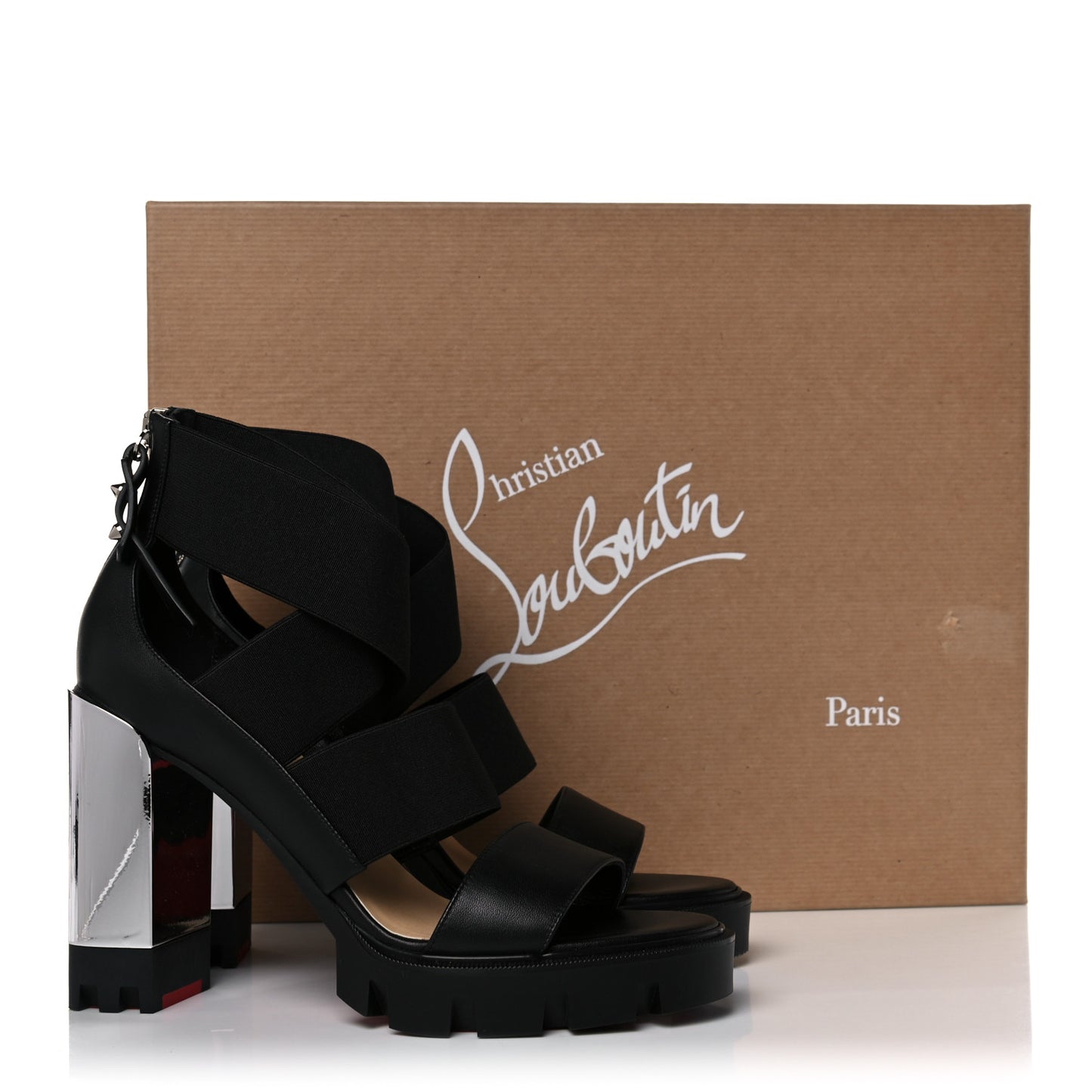 Calfskin Patrouiagoma 100 Platform Sandals 38.5 Black Nickel