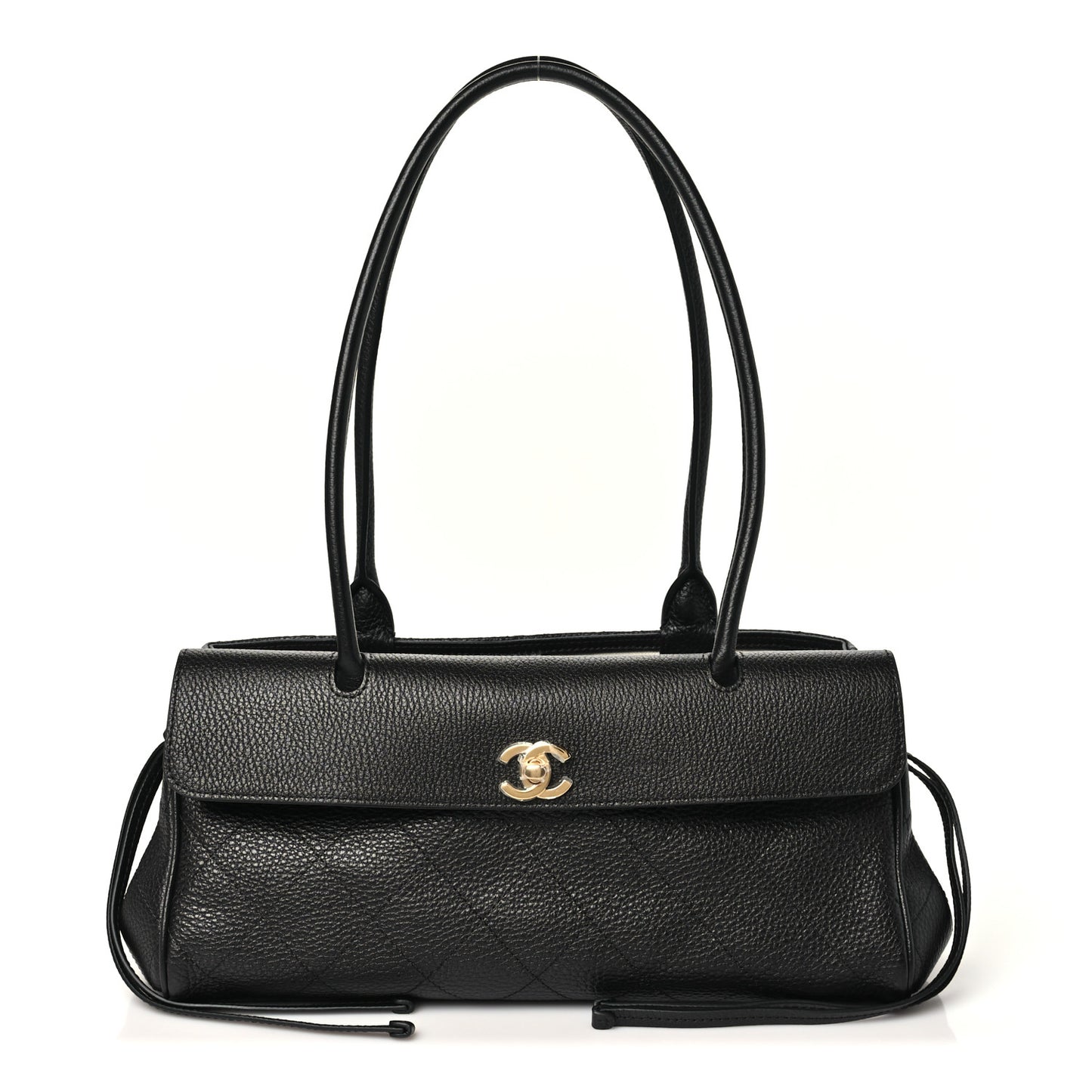 Grained Calfskin Stitched Urban Essentials Small Shopping Bag Black