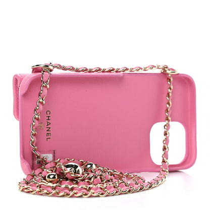 Chanel Lambskin Quilted Pearl Crush iPhone XII Pro Holder With Chain Pink 3 of 5