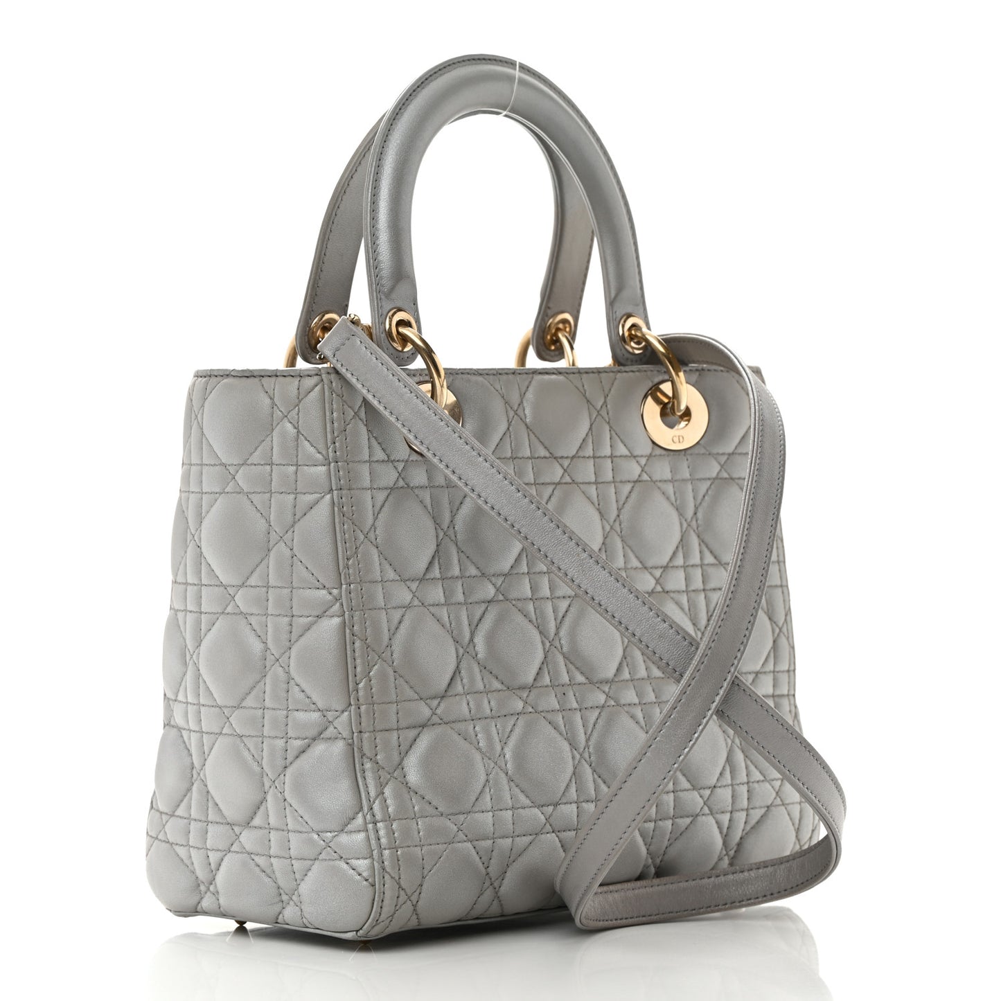 Metallic Lambskin Cannage Medium Lady Dior Silver