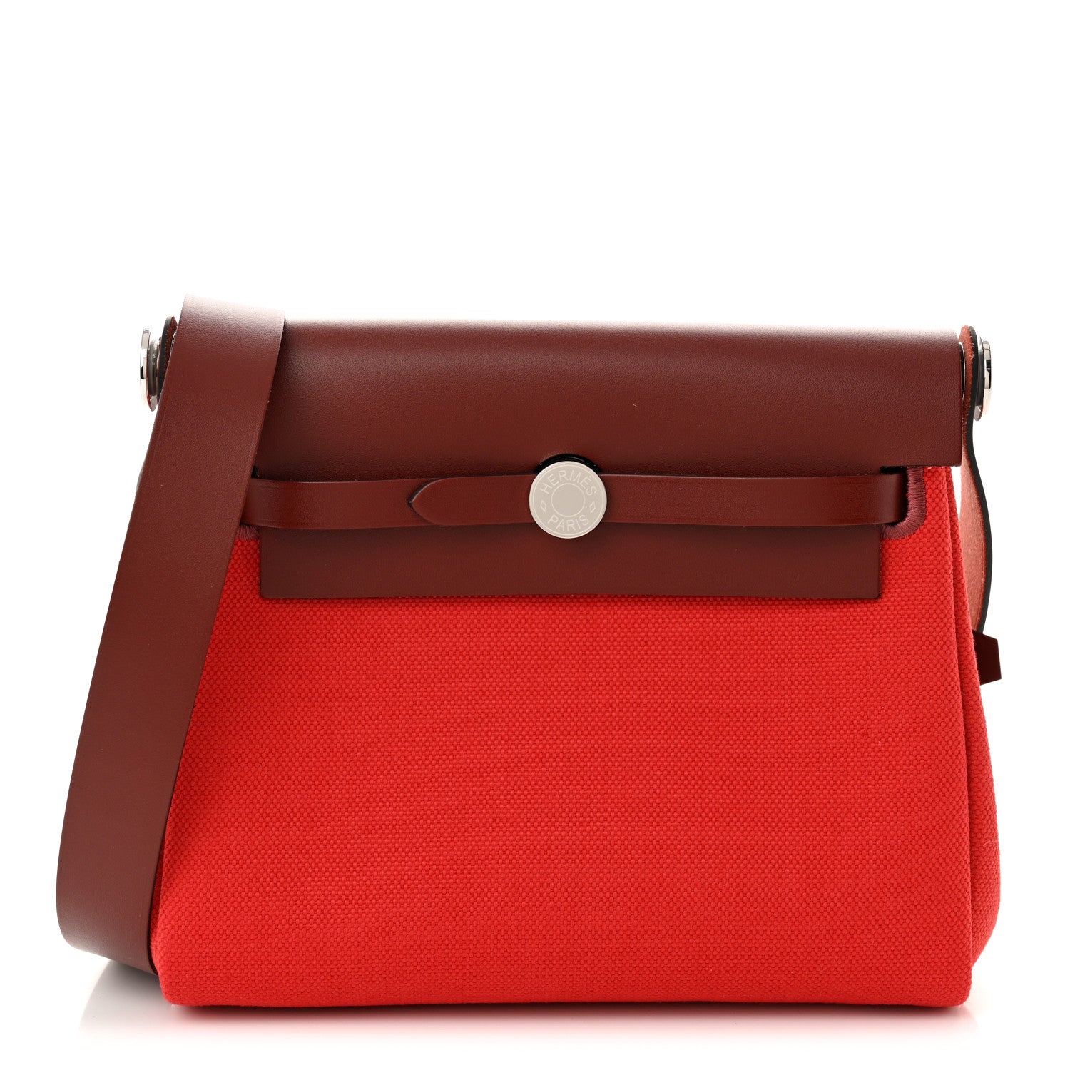 Hermes Military Toile Vache Hunter Herbag Zip Retourne 20 Rouge Piment Rouge H 1 of 11