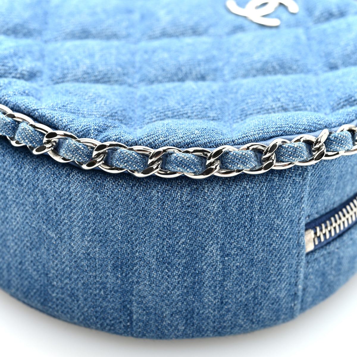 Chanel Denim Quilted Round Clutch With Chain Blue 10 of 10