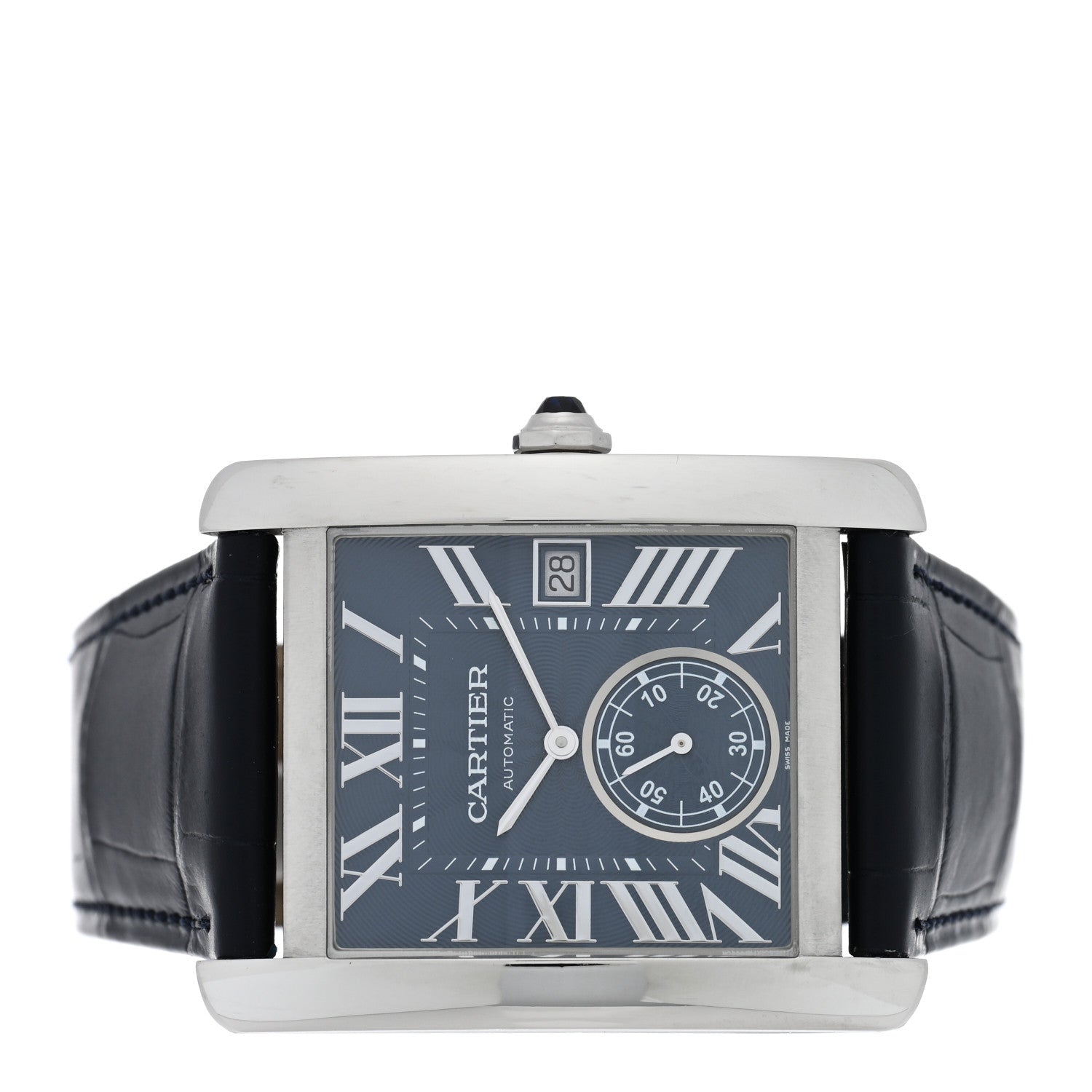 Cartier Stainless Steel Alligator 34mm Tank MC Automatic Watch Blue 2 of 4