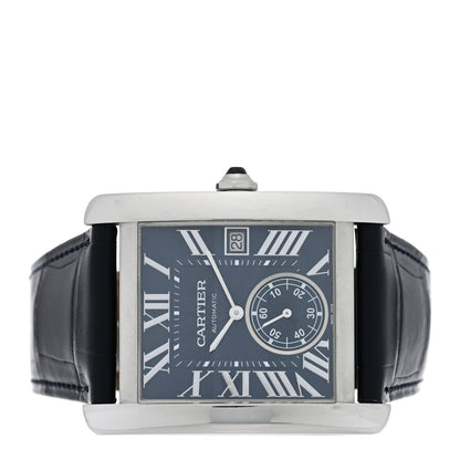 Cartier Stainless Steel Alligator 34mm Tank MC Automatic Watch Blue 2 of 4