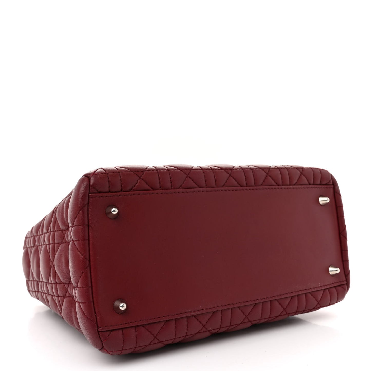 Lambskin Cannage Ruffle Trim Medium Lady Dior Burgundy