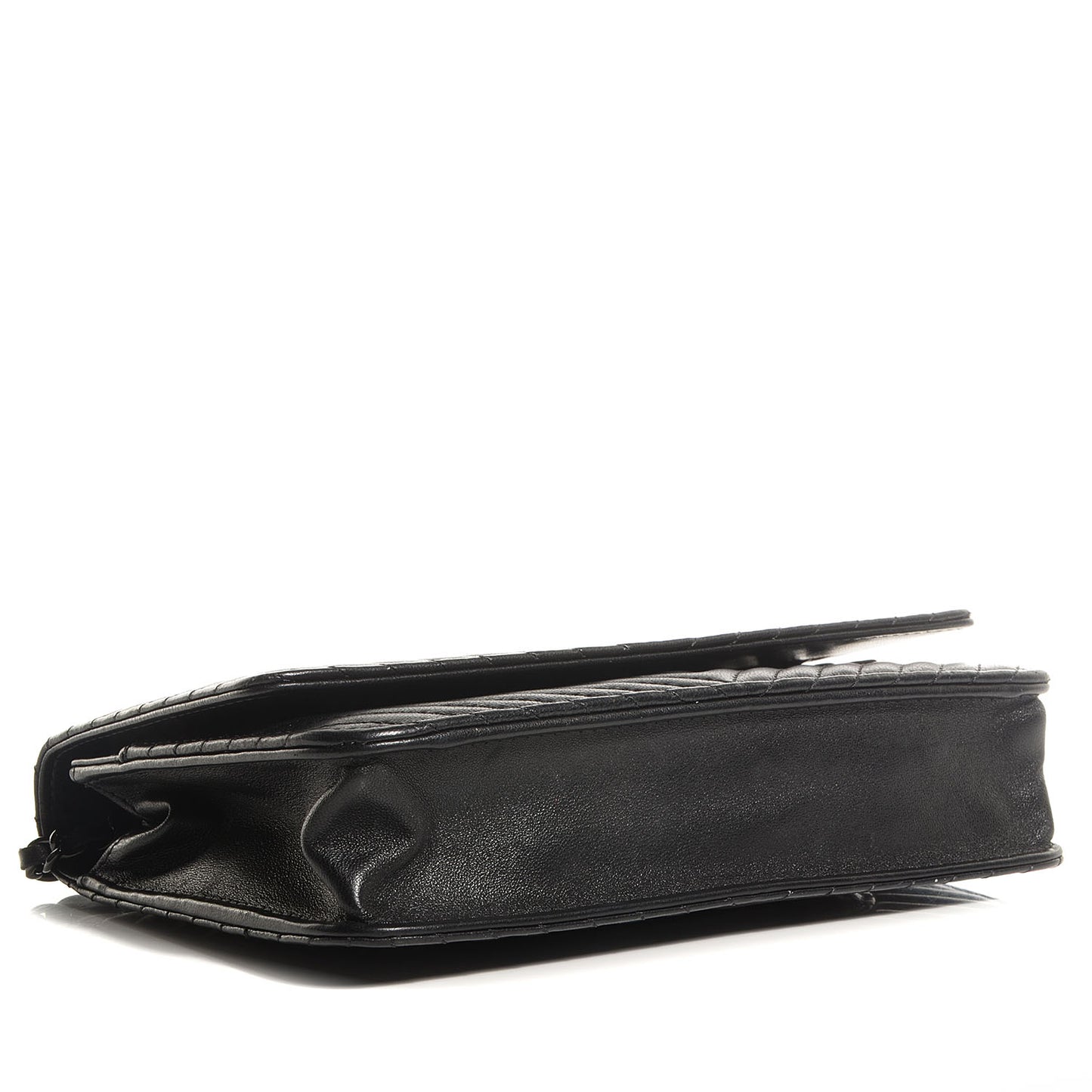 Metallic Calfskin Chevron Wallet On Chain WOC Black