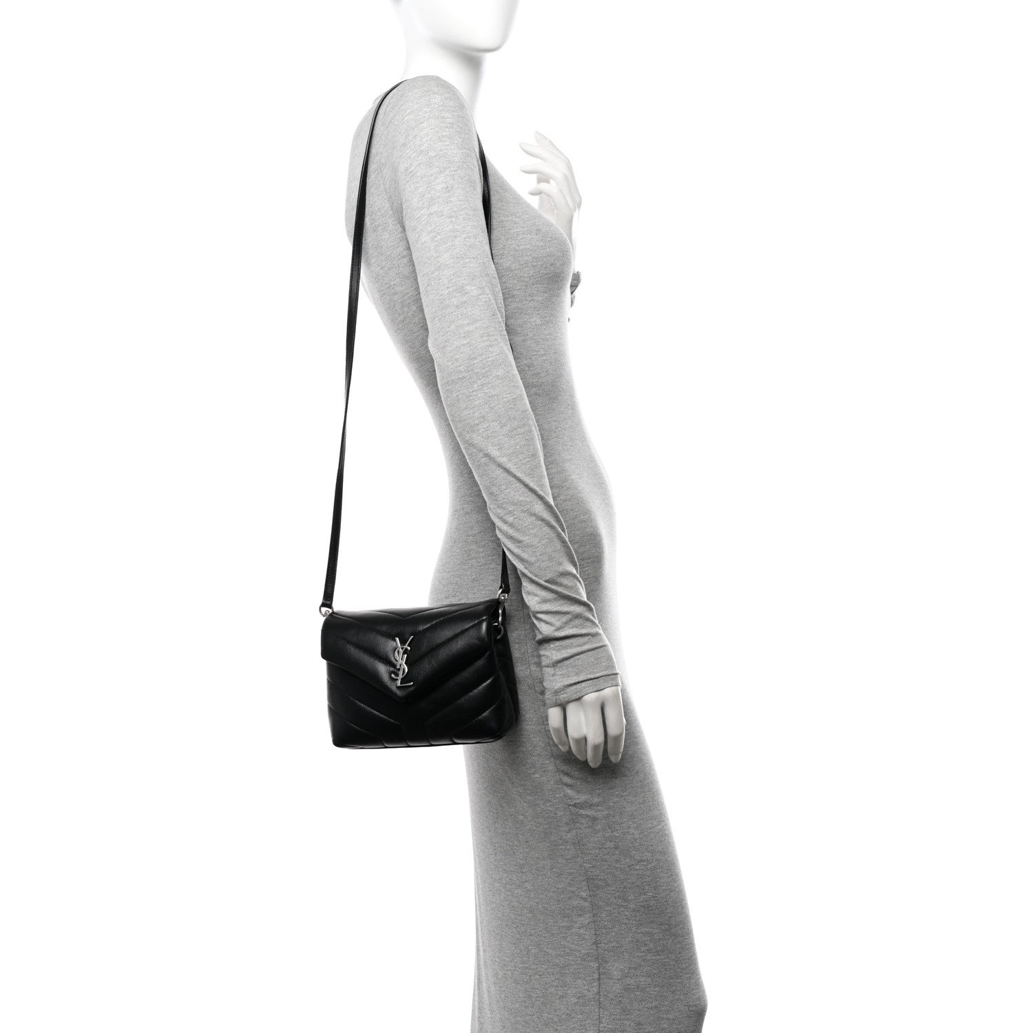 Saint Laurent Calfskin Y Quilted Monogram Toy Loulou Crossbody Bag Black 2 of 10