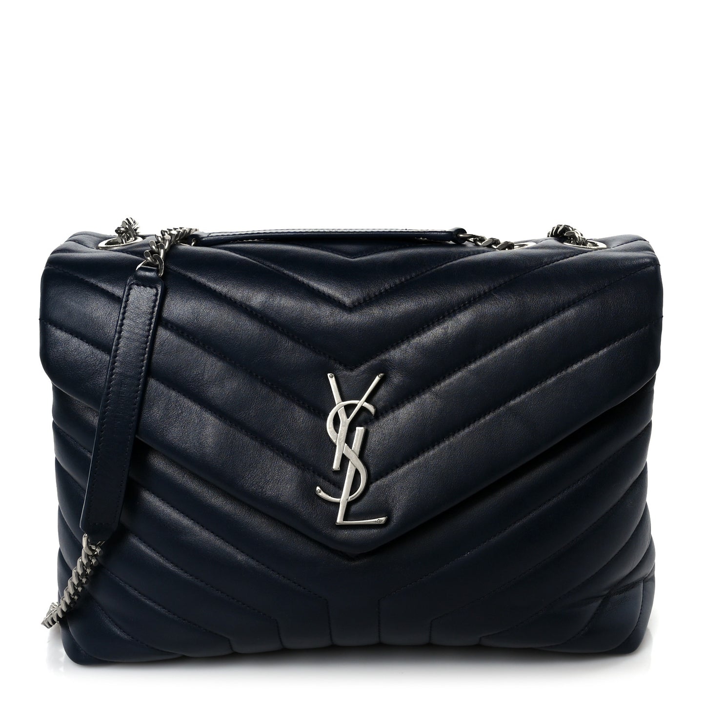 Calfskin Y Quilted Monogram Medium Loulou Chain Satchel Medium Blue