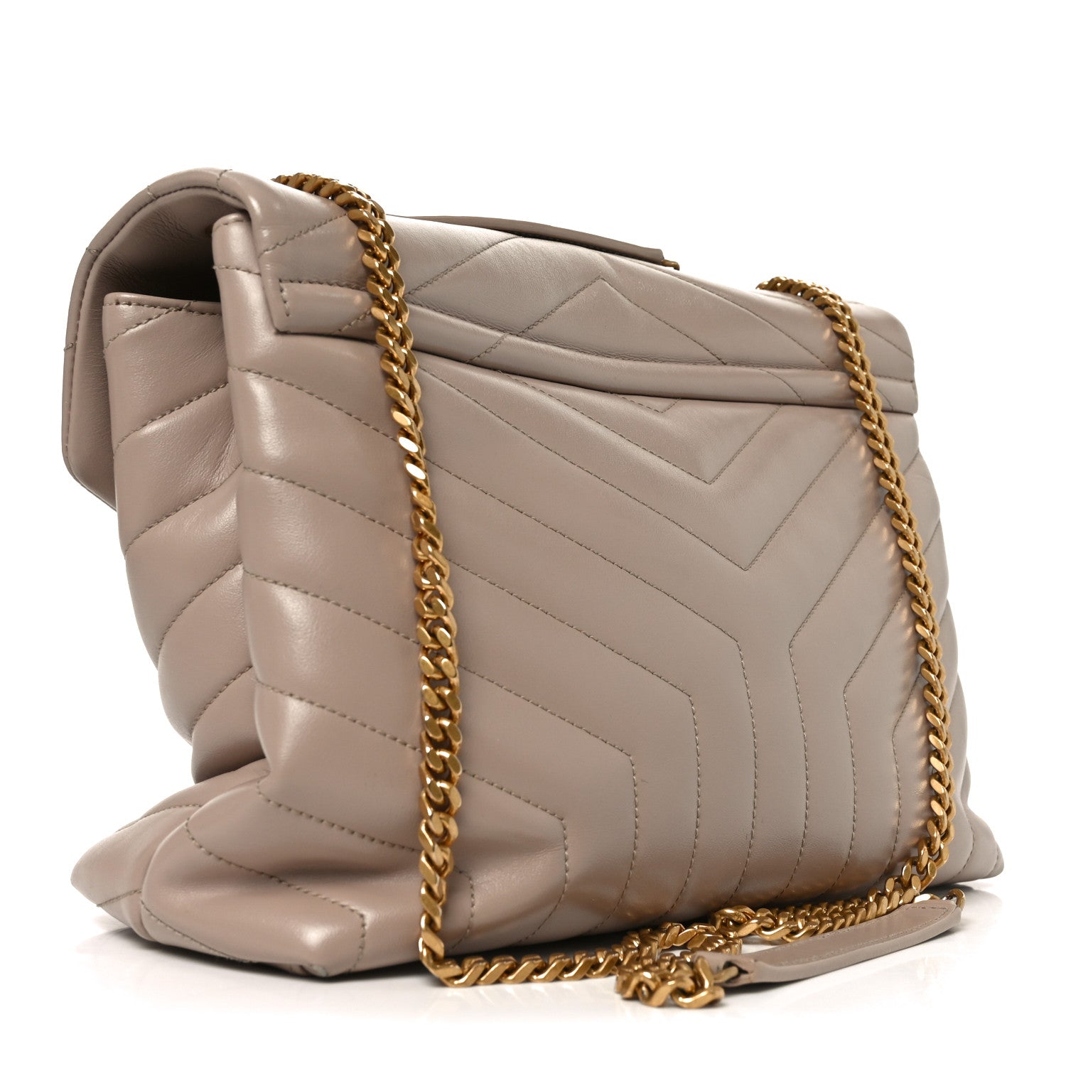 Saint Laurent Calfskin Y Quilted Monogram Medium Loulou Chain Satchel Dark Beige 3 of 10