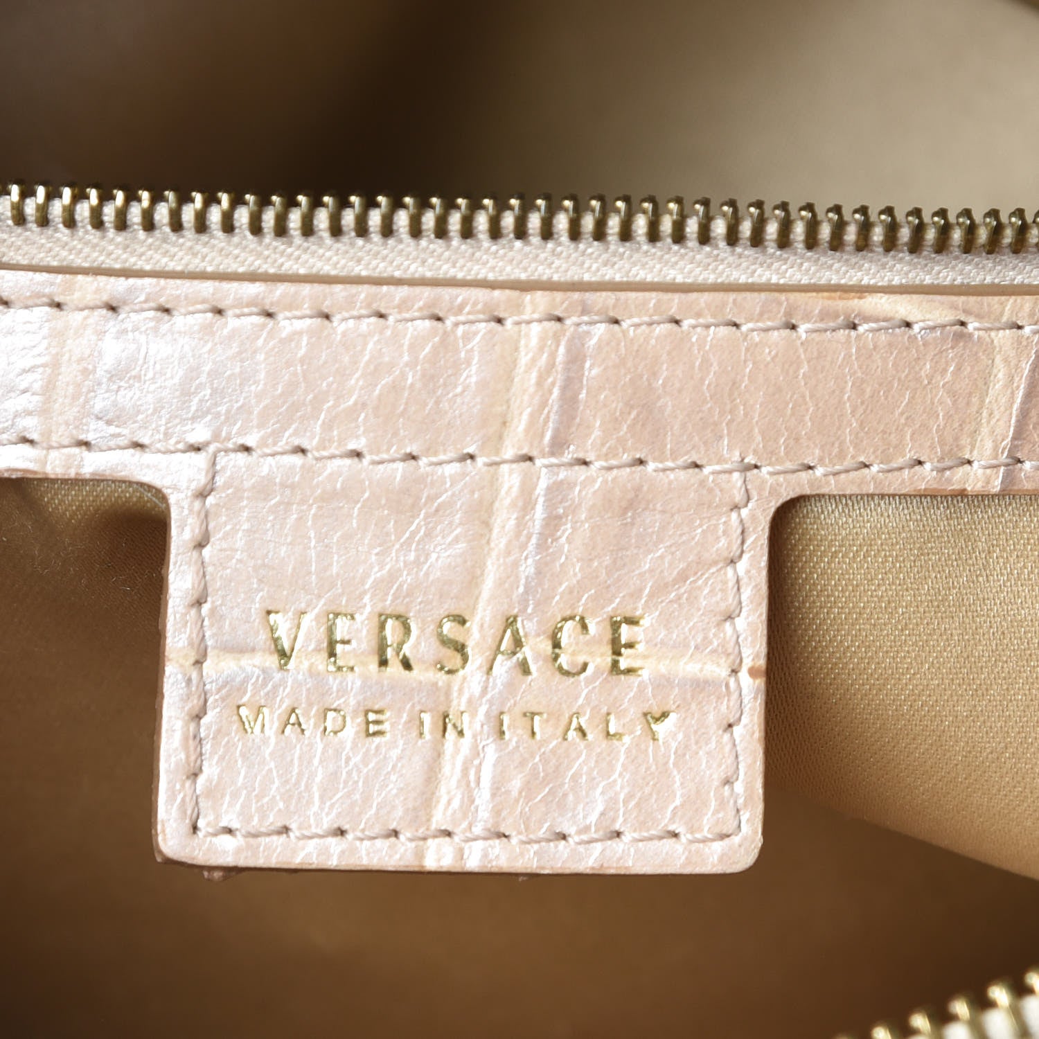 Versace Calfskin Crocodile Embossed Madonna Satchel Beige 6 of 18