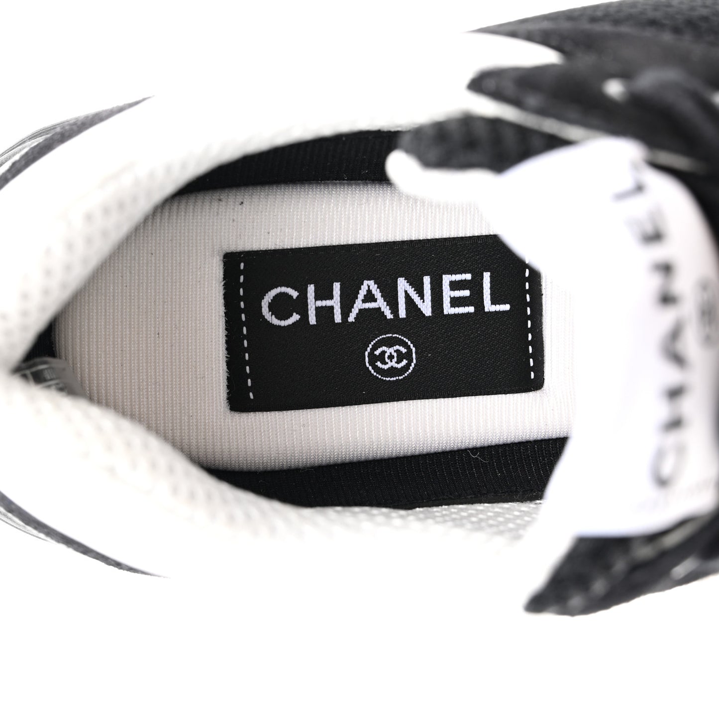 Mesh Suede Grained Calfskin Womens CC Sneakers 36 Black White