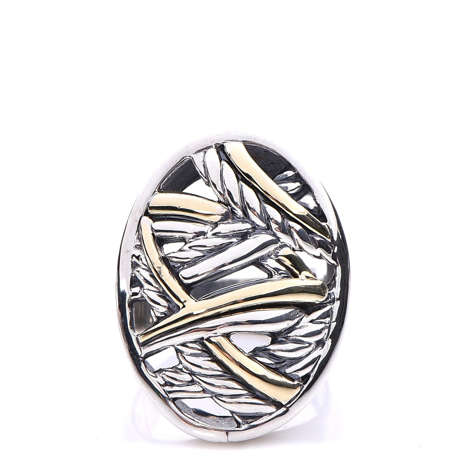 David Yurman Sterling Silver 18K Yellow Gold Papyrus Oval Ring 52 6.25 1 of 5