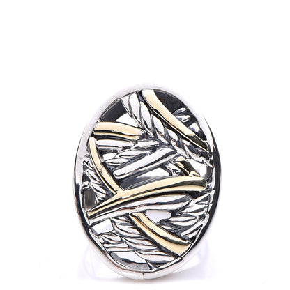 David Yurman Sterling Silver 18K Yellow Gold Papyrus Oval Ring 52 6.25 1 of 5