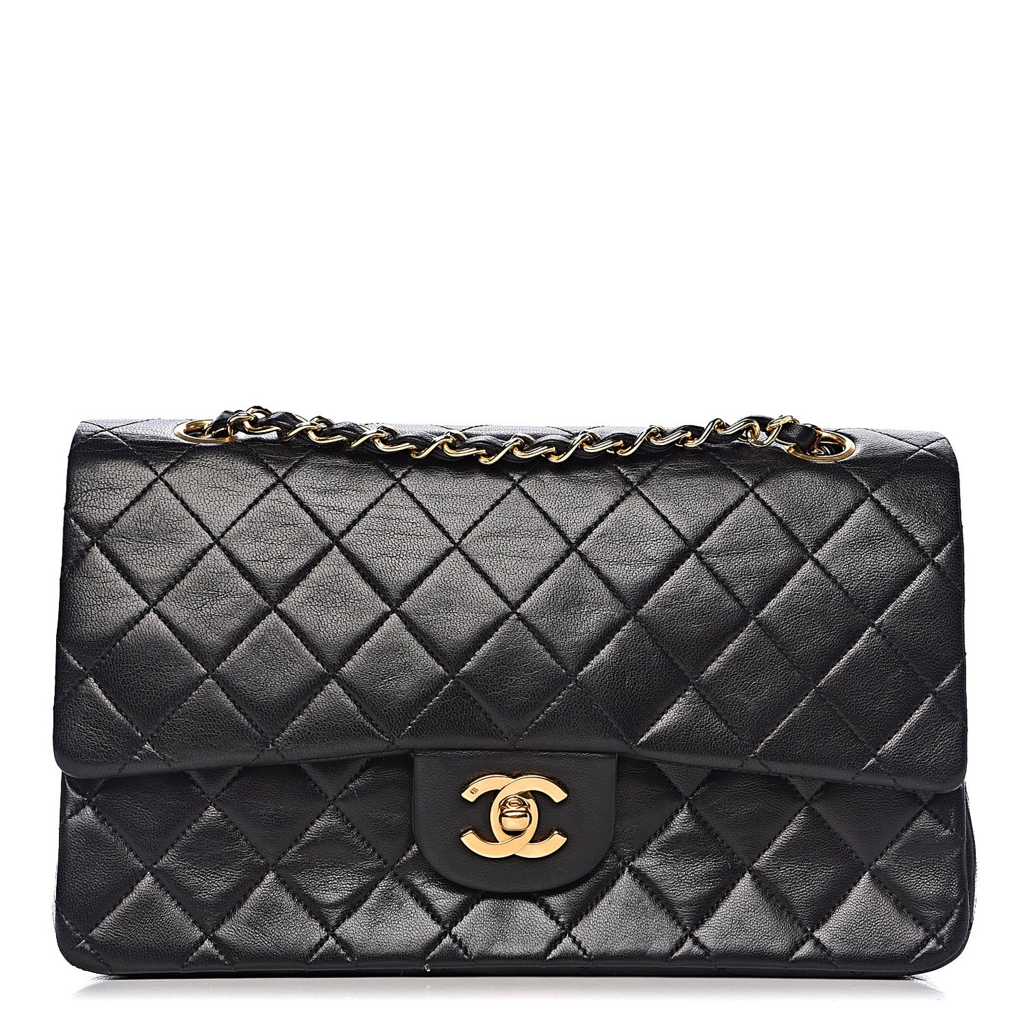 Lambskin Quilted Medium Double Flap Black