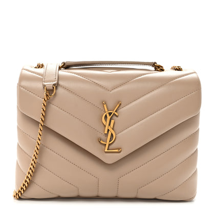 Saint Laurent Calfskin Y Quilted Monogram Small Loulou Chain Satchel Dark Beige 1 of 10