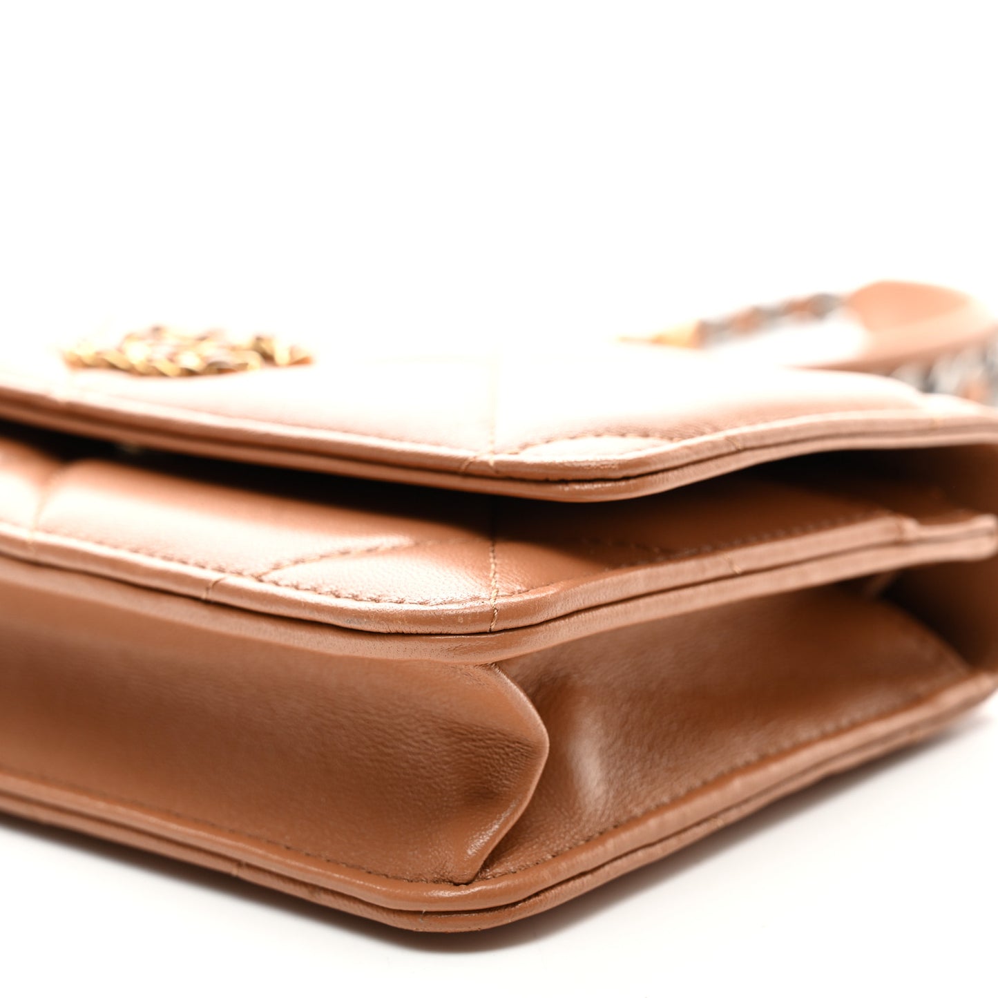 Lambskin Quilted Chanel 19 Wallet On Chain WOC Brown