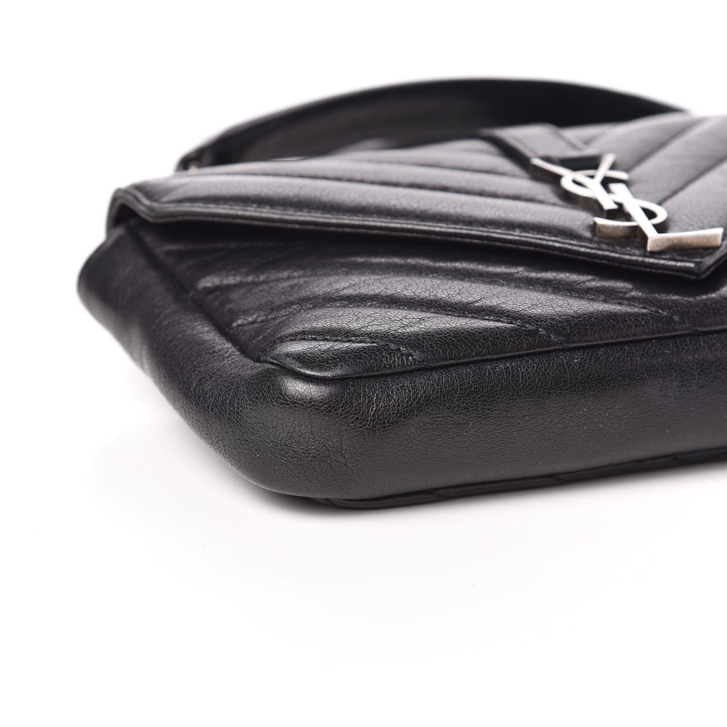 Sheepskin Matelasse Chevron Monogram College Chain Wallet Black
