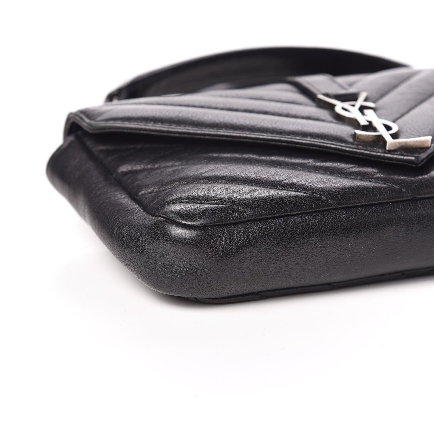 Saint Laurent Sheepskin Matelasse Chevron Monogram College Chain Wallet Black 7 of 8