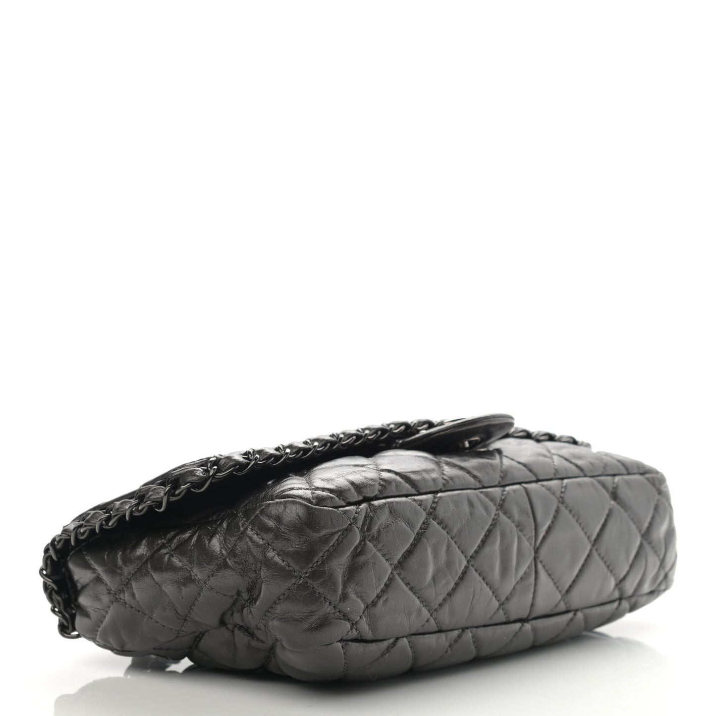 Metallic Calfskin Quilted Medium Chain Me Flap Grey