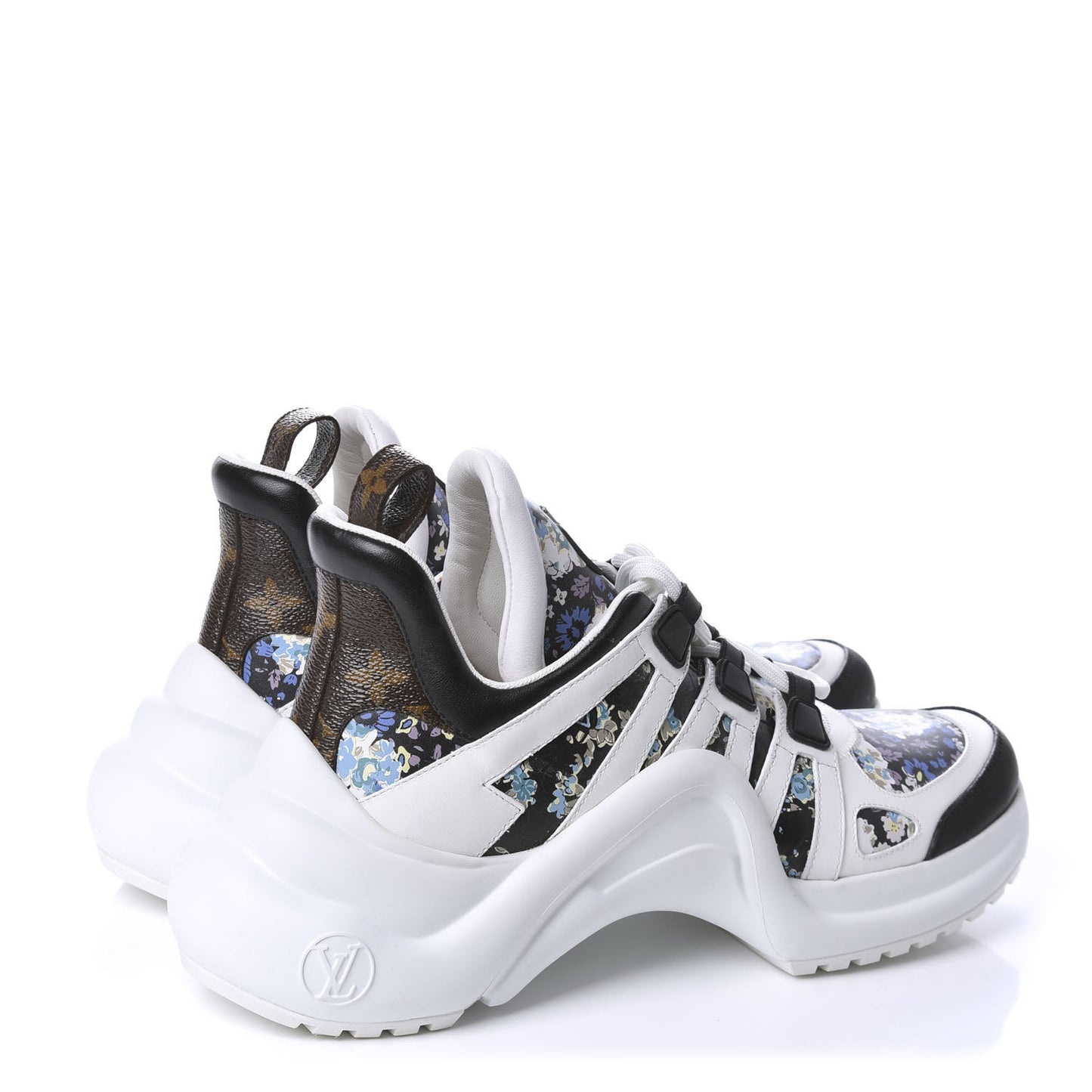 Flower Printed Calfskin Monogram LV Archlight Sneakers 39.5 Black Blue