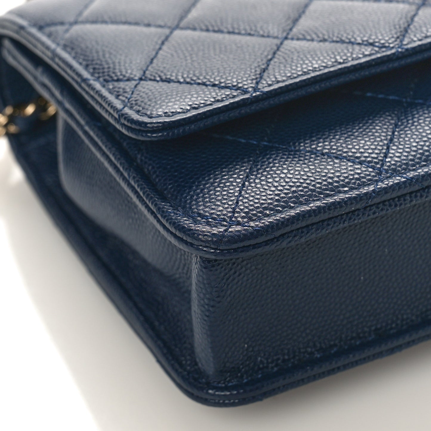 Caviar Quilted Crystal CC Wallet On Chain WOC Navy